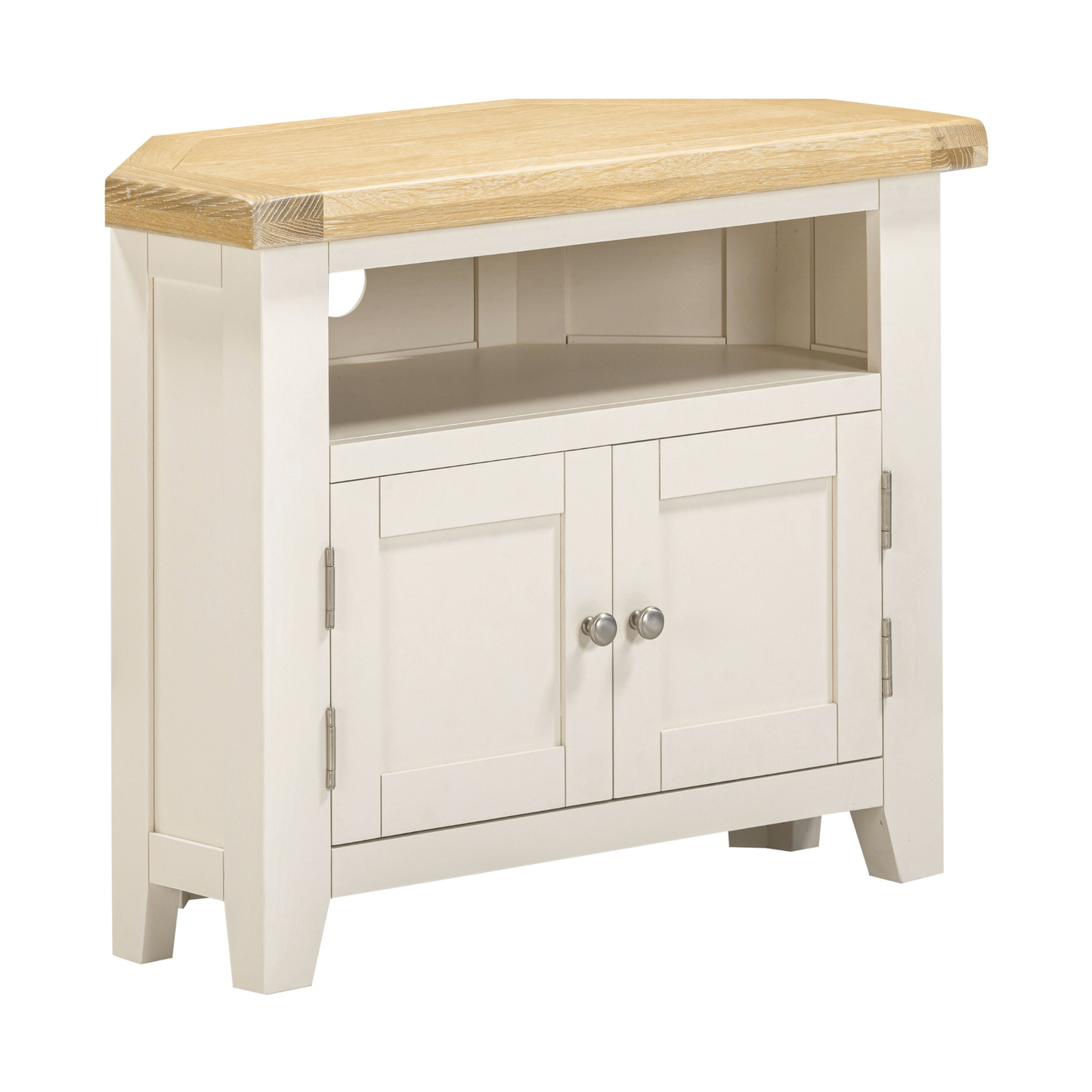 Windsor Corner TV Unit - Ivory/Oak - Hardwood & Plywood