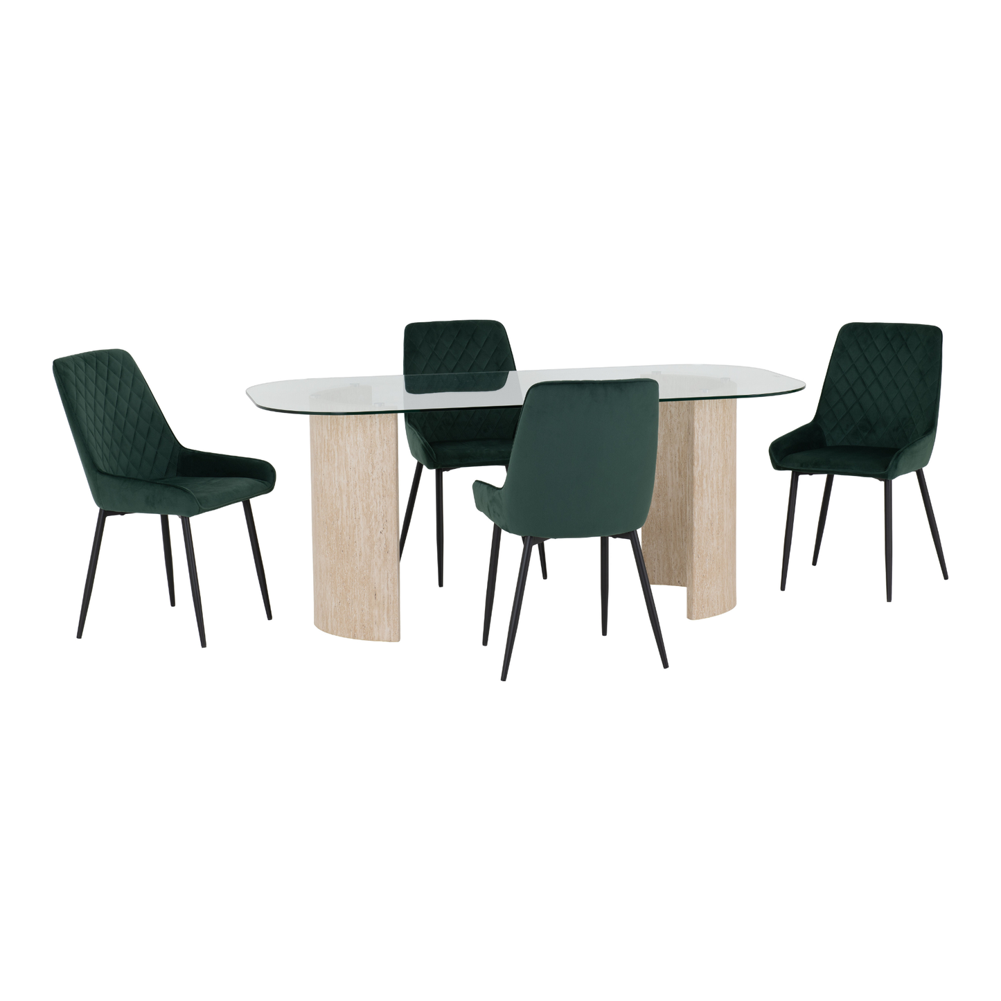 Modena & Avery Dining Set - Cream/Emerald Velvet (4 Chairs)