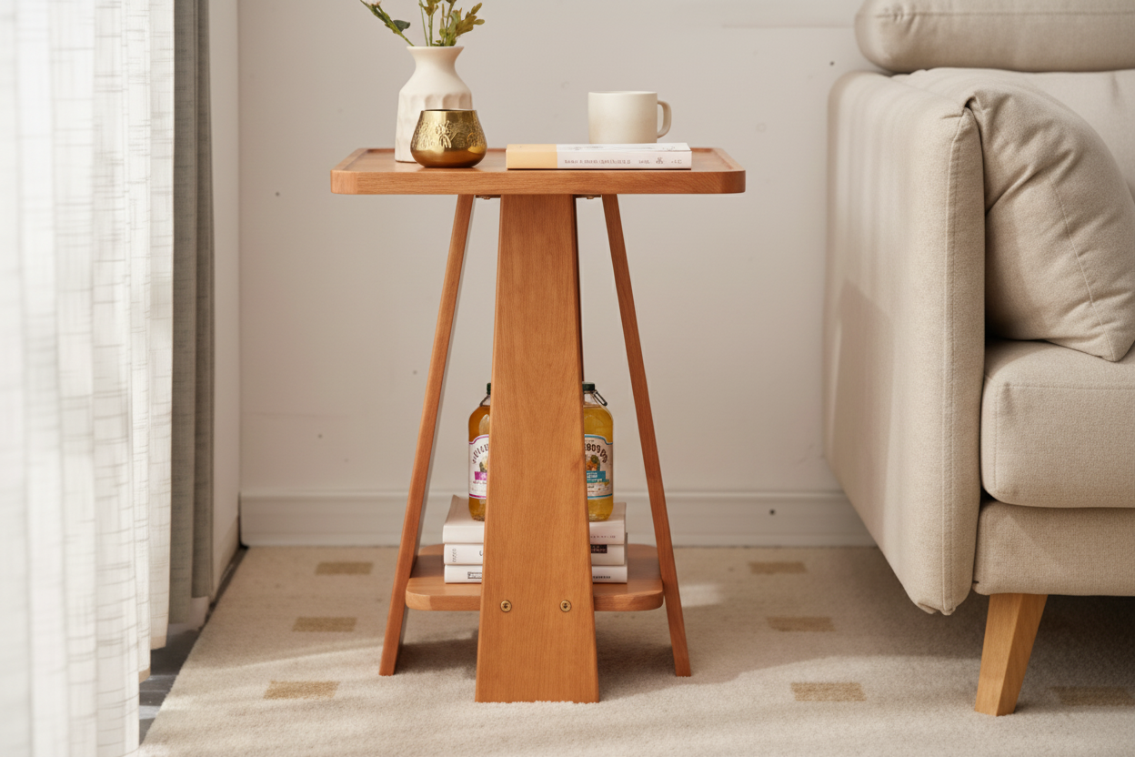 Lev Dne Side Table With Storage, Solid Wood