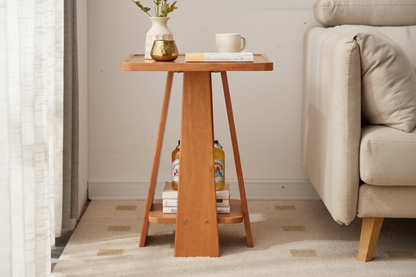 Lev Dne Side Table With Storage, Solid Wood