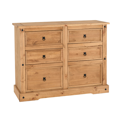 Corona 6 Drawer Chest – Distressed Waxed Pine, Ample Storage