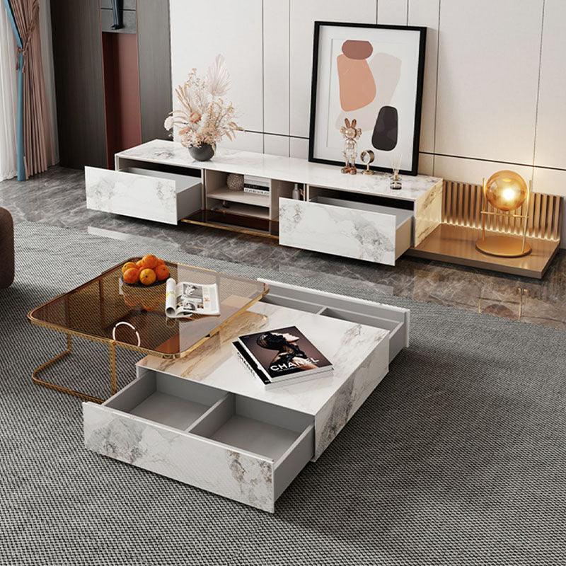 AnMoo Nesting Coffee Table Set With TV Stand, Golden Base