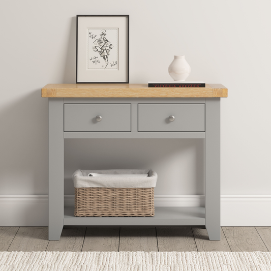 Windsor 2 Drawer Console Table - Pebble Grey & Oak