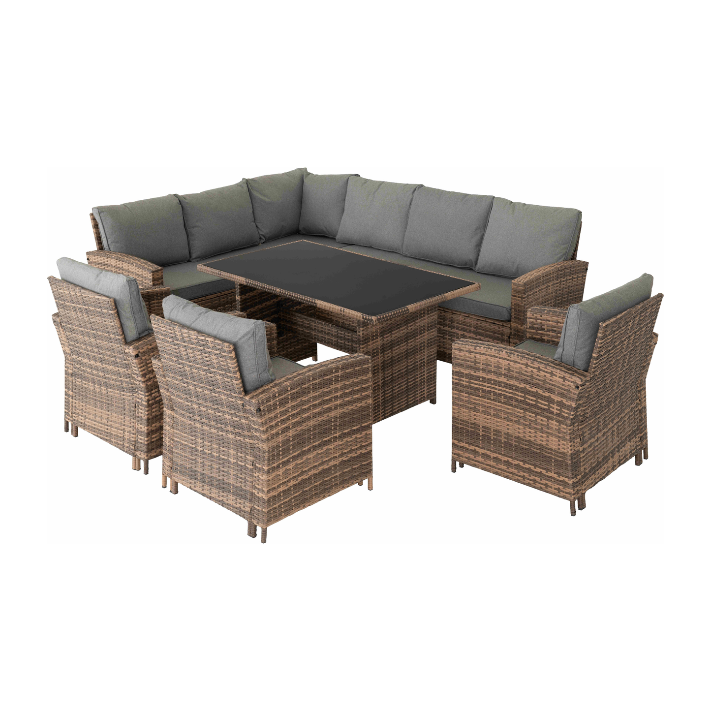 Aspen Corner Garden Furniture Set - Brown Rattan/Grey Fabric