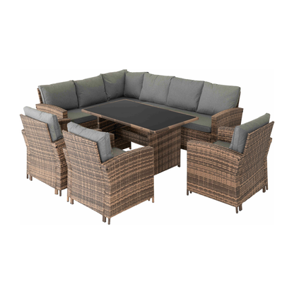 Aspen Corner Garden Furniture Set - Brown Rattan/Grey Fabric