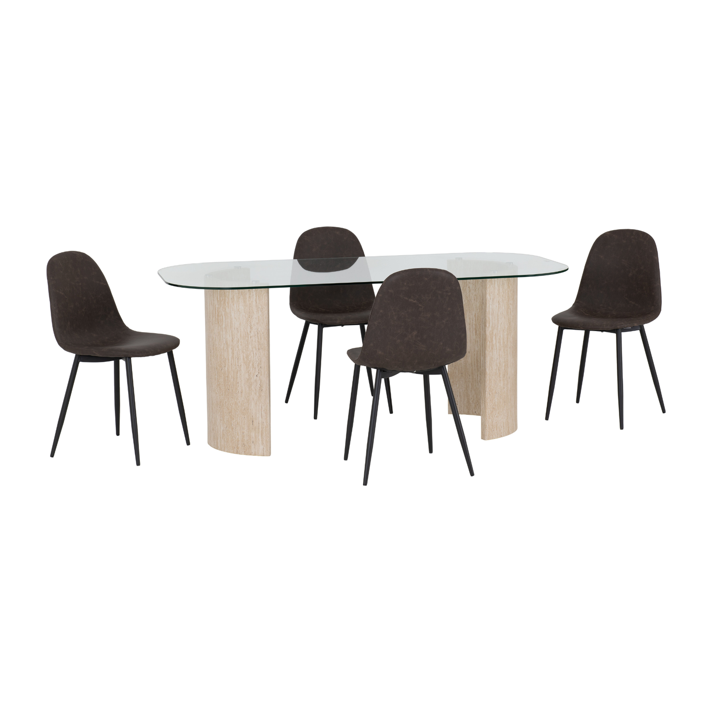 Modena & Athens Dining Set - Cream/Brown Faux Leather (4 Chairs)