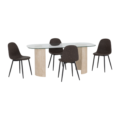 Modena & Athens Dining Set - Cream/Brown Faux Leather (4 Chairs)