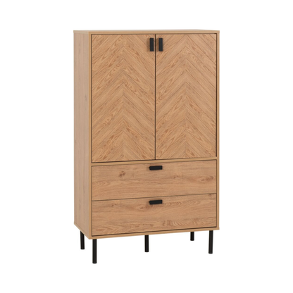 Leon 2 Door 2 Drawer Cabinet – Medium Oak Effect Storage Unit