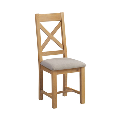 Windsor Cross Back Dining Chair Set - Natural Oak/Oat Fabric (Pair)
