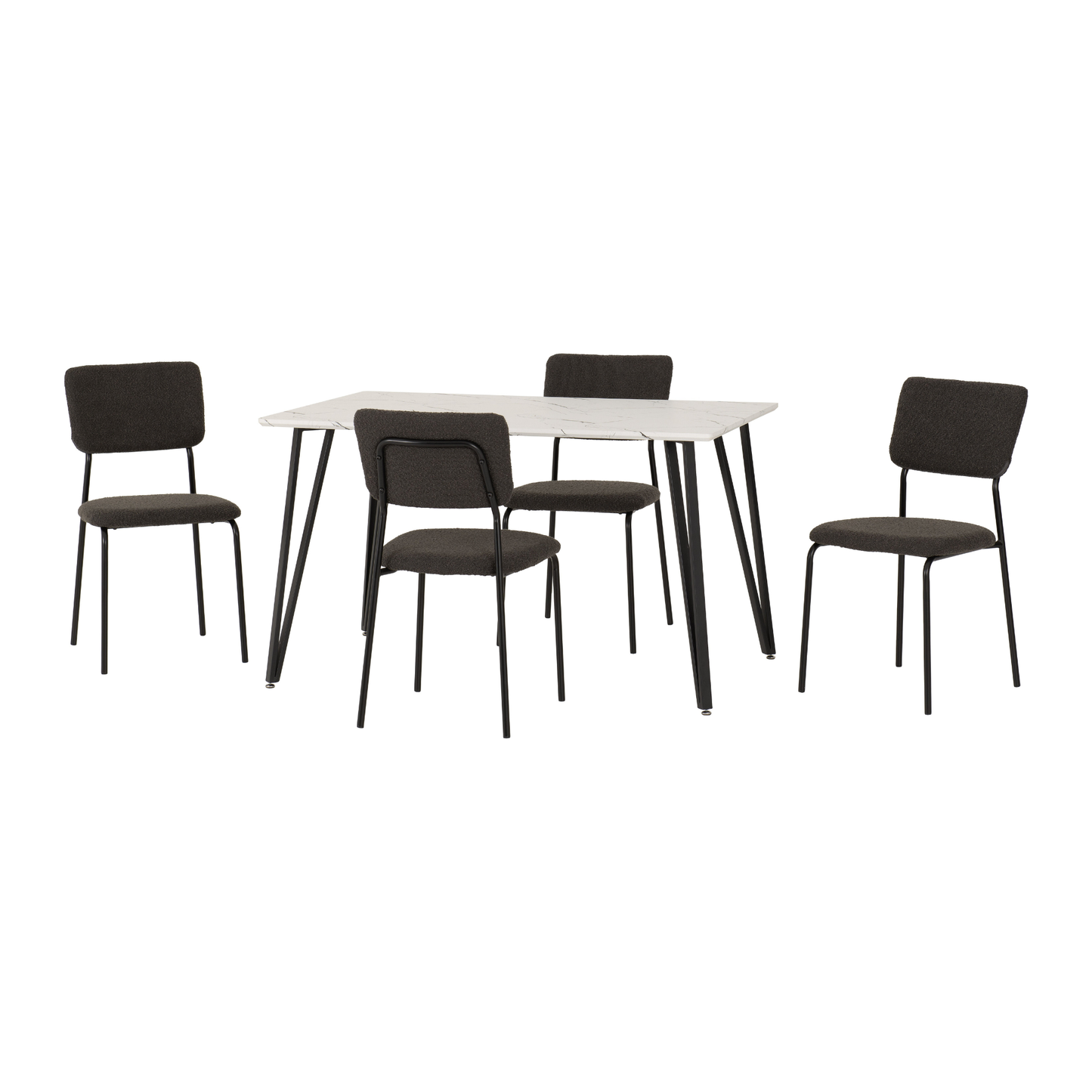 Marlow & Sheldon Dining Set - White Marble/Grey Boucle (4 Chairs)