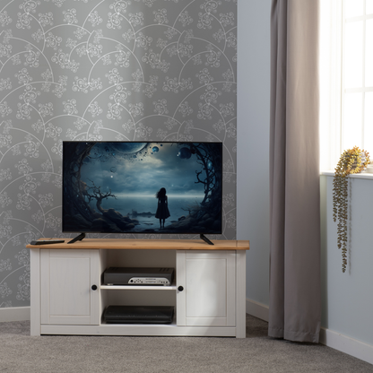 Panama TV Unit - White/Natural Wax - Pine & Plywood