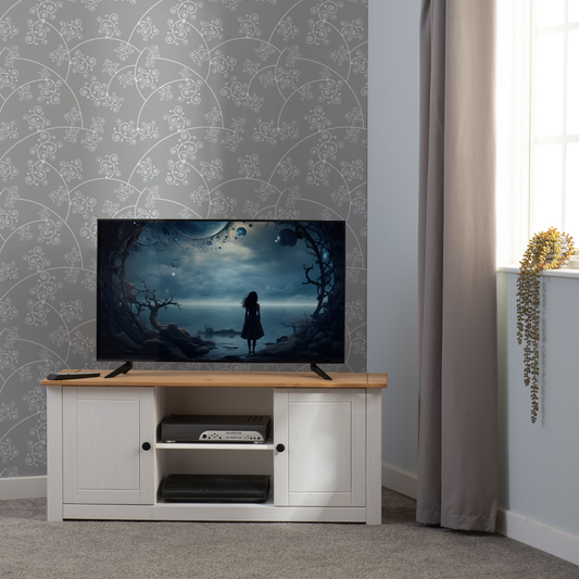 Panama TV Unit - White/Natural Wax - Pine & Plywood