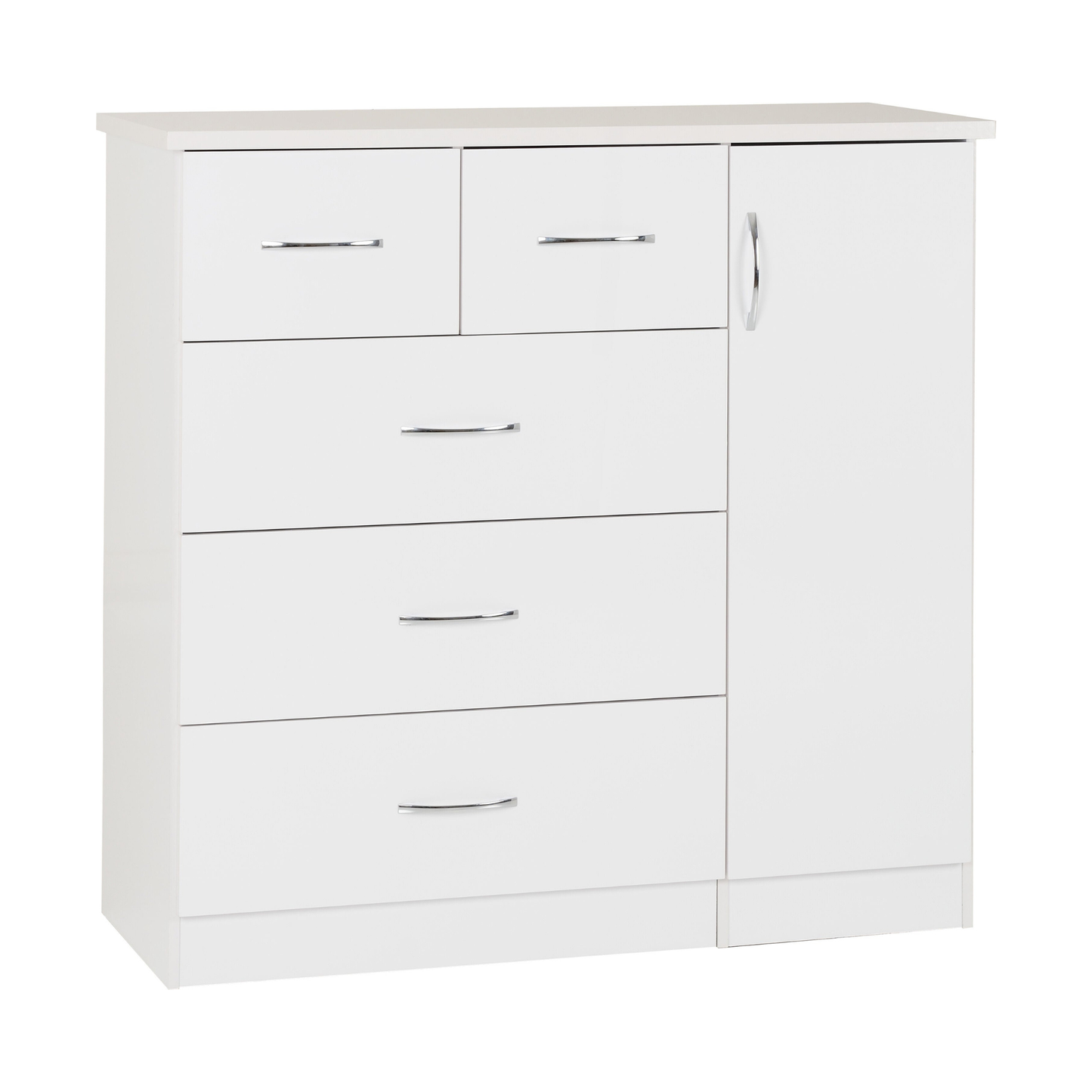 Nevada 5 Drawer Low Wardrobe - White Gloss