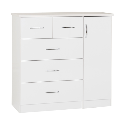 Nevada 5 Drawer Low Wardrobe - White Gloss
