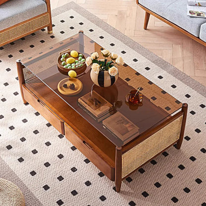 Pamela Wood Coffee Table, Rattan
