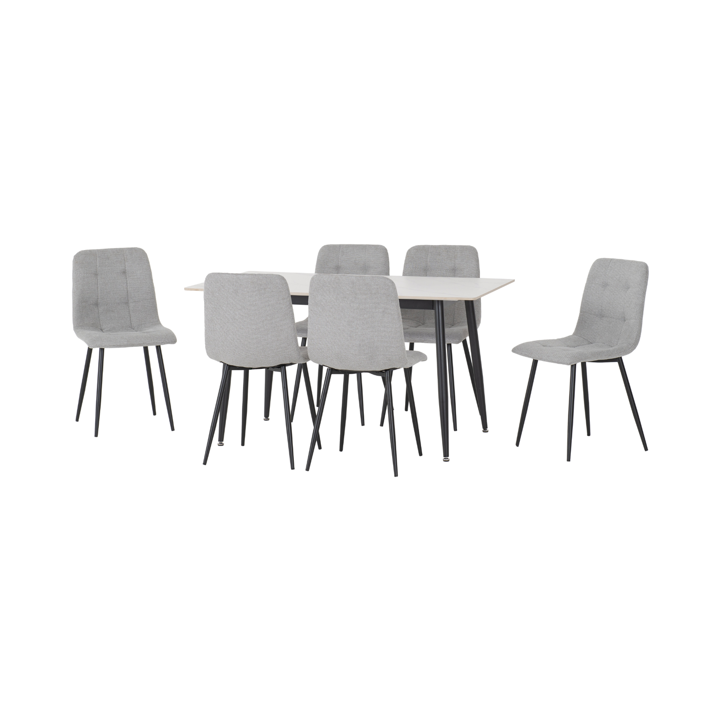 Fenton Dining Set with 6 Chairs - White & Light Grey Fabric