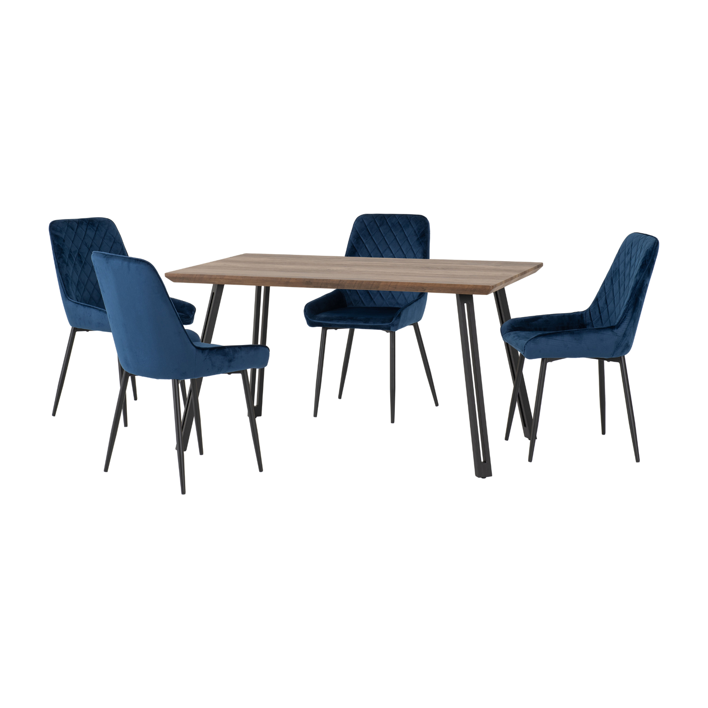 Quebec Straight & Avery Dining Set - Oak Effect/Sapphire Blue Velvet