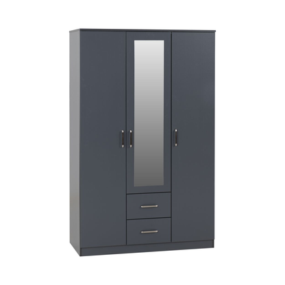 Dakota 3 Door 2 Drawer Mirrored Wardrobe – Dark Grey