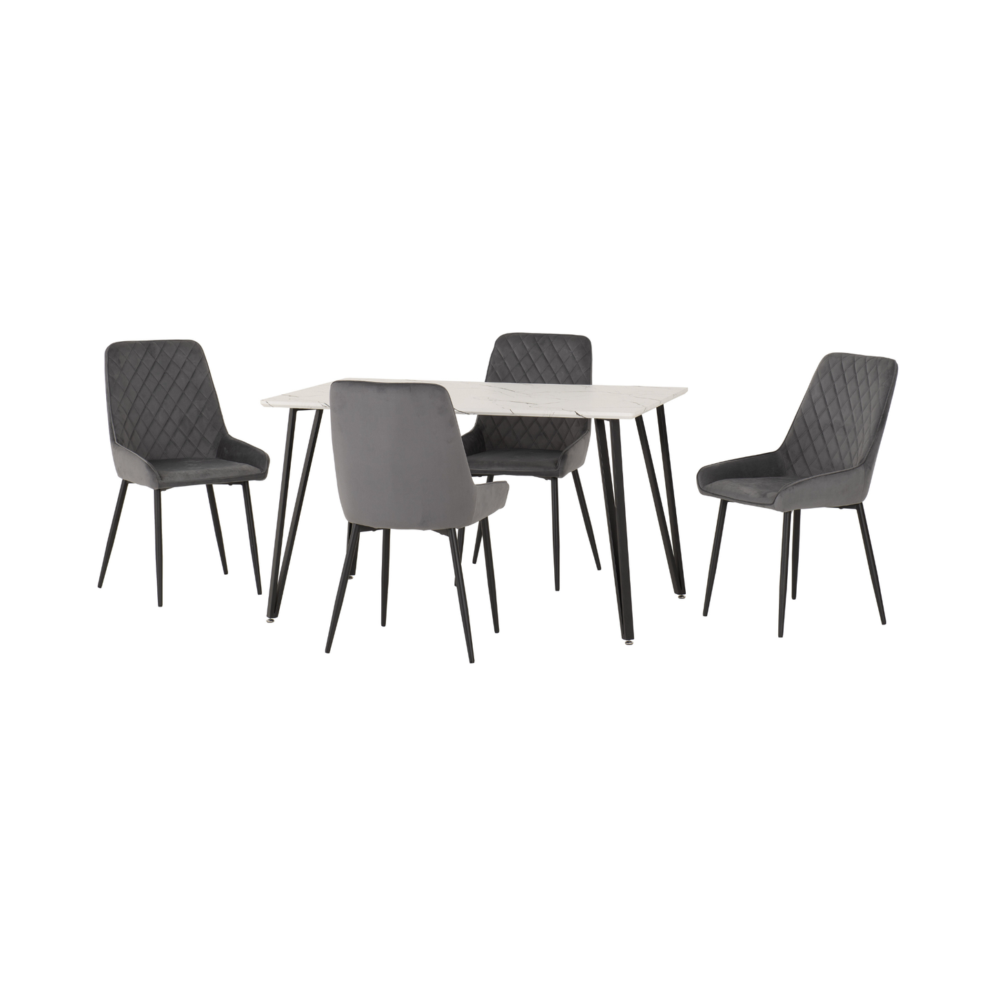 Marlow & Avery Dining Set (4 Chairs) - White Marble/Grey Velvet