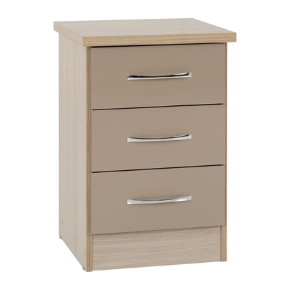 Nevada 3 Drawer Bedside – Oyster Gloss/Light Oak Effect