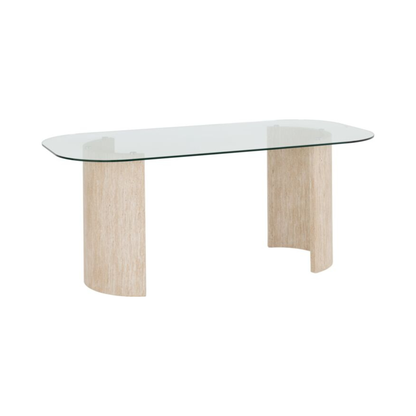 Modena Dining Table in Clear Glass & Cream Marble Effect