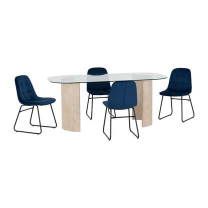 Modena & Lukas Dining Set - Cream/Sapphire Blue Velvet (4 Chairs)