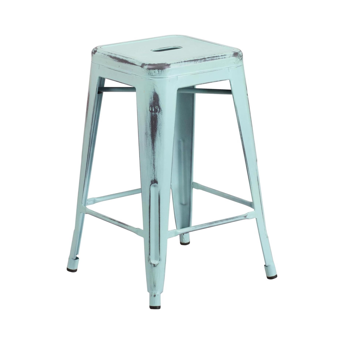 Kai 24" Industrial Pale Blue Bar Stools – Set of 4 – Metal Counter Height