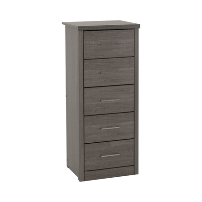 Lisbon 5 Drawer Narrow Chest – Black Wood Grain, Modern Storage