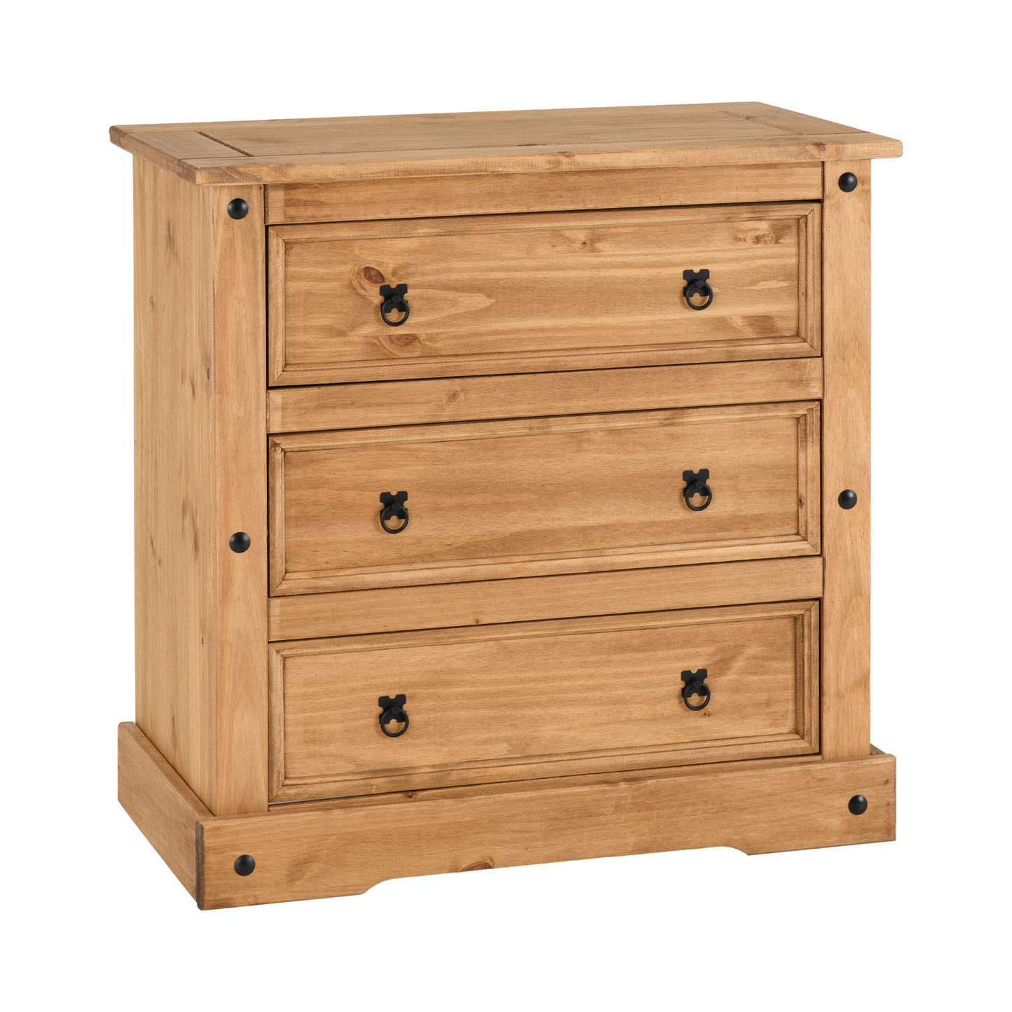 Corona 3 Drawer Chest – Distressed Waxed Pine, Rustic Storage