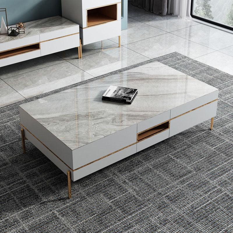 VIda Rectangle Coffee Table Set With TV Stand, Gold Leg