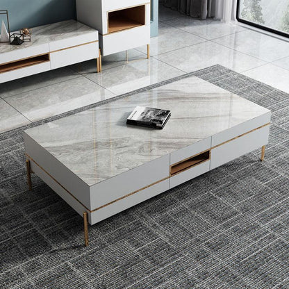 VIda Rectangle Coffee Table Set With TV Stand, Gold Leg