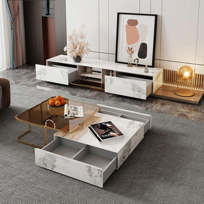 AnMoo Nesting Coffee Table Set With TV Stand, Golden Base