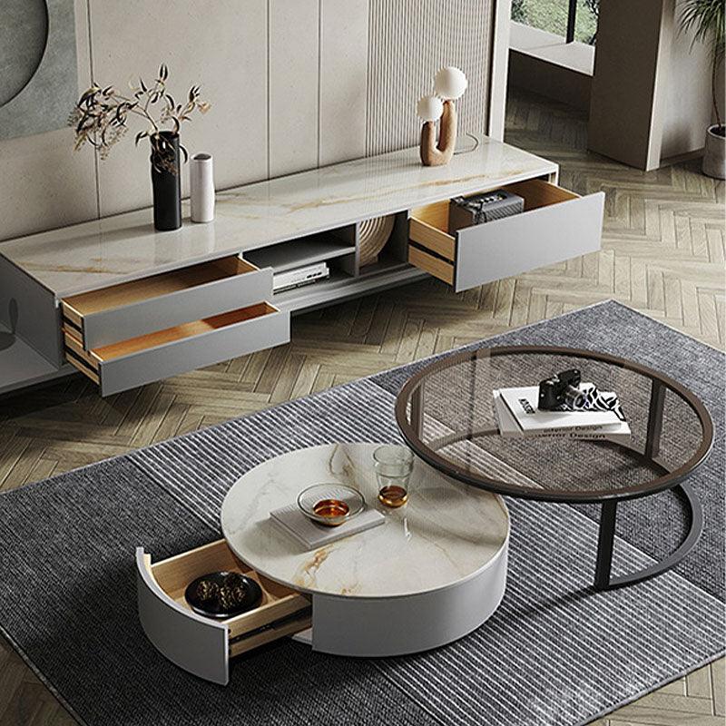 CHI Morden Round Nesting Coffee Table With TV Stand, Black Leg