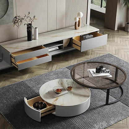 CHI Morden Round Nesting Coffee Table With TV Stand, Black Leg