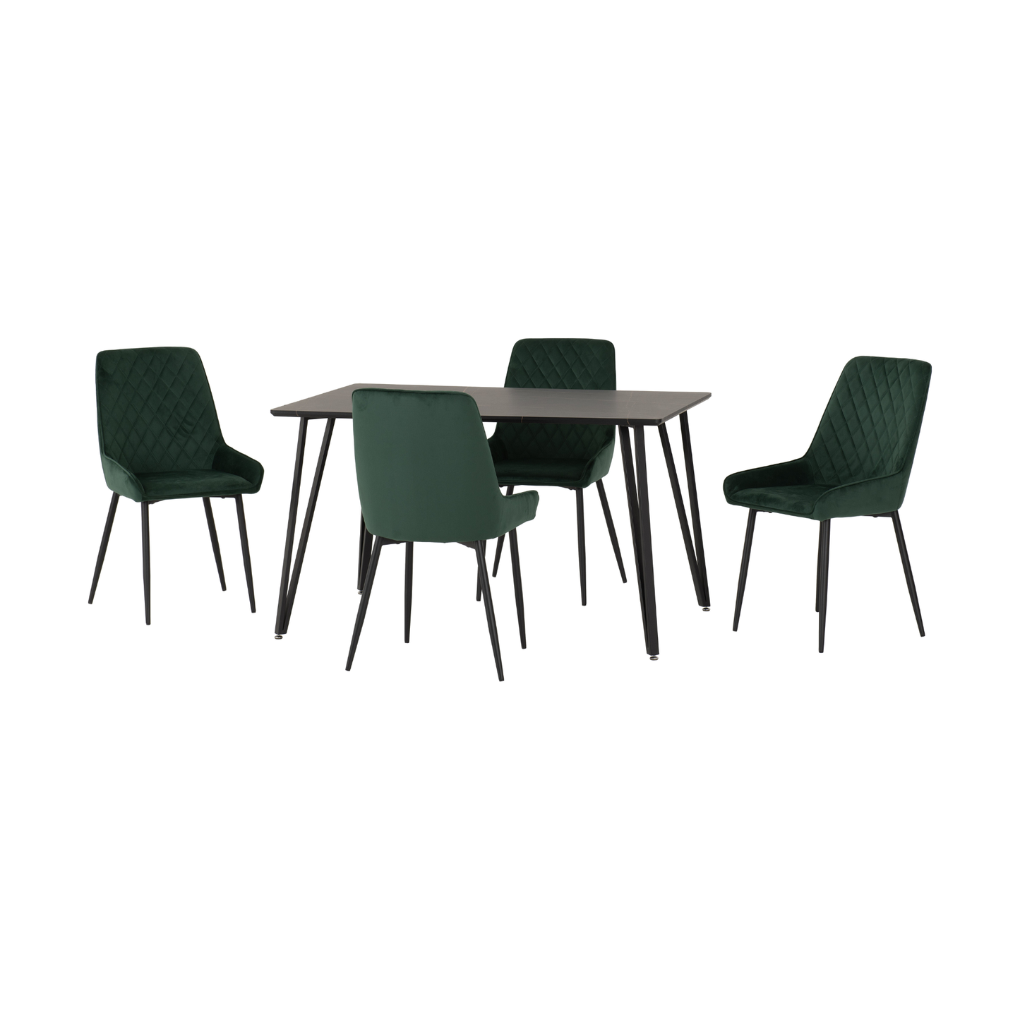 Marlow & Avery Dining Set (4 Chairs) - Black Marble/Emerald Green Velvet