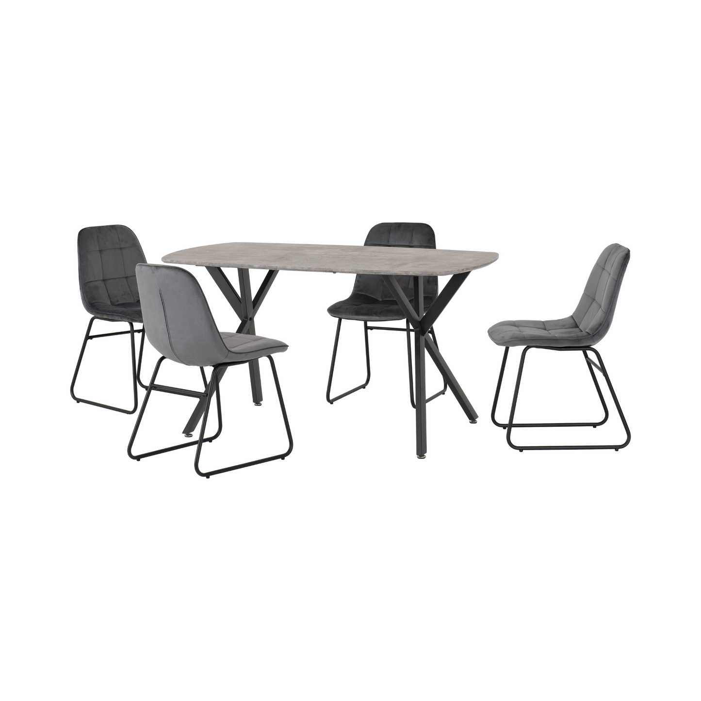 Athens Dining Set with 4 Lukas Chairs - Concrete & Grey Velvet