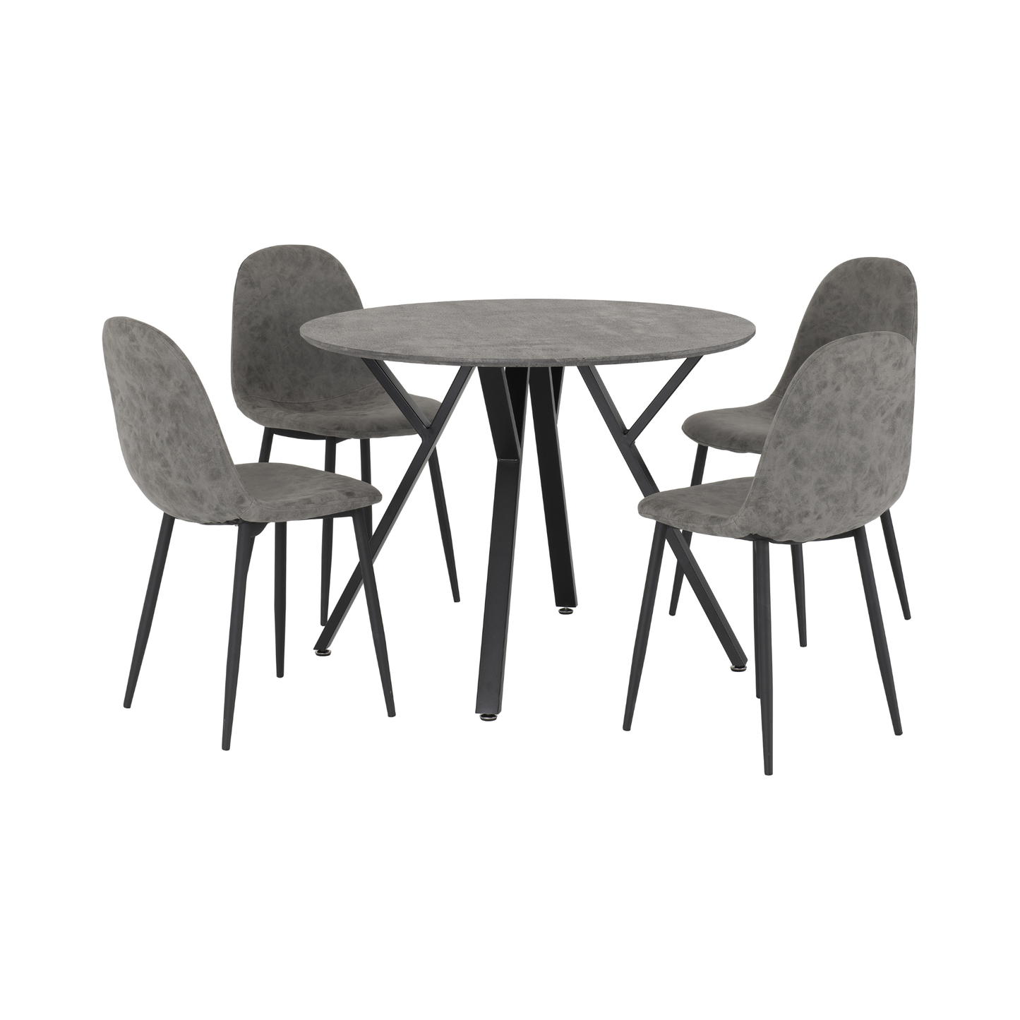 Athens Round Dining Set with 4 Chairs - Concrete Effect