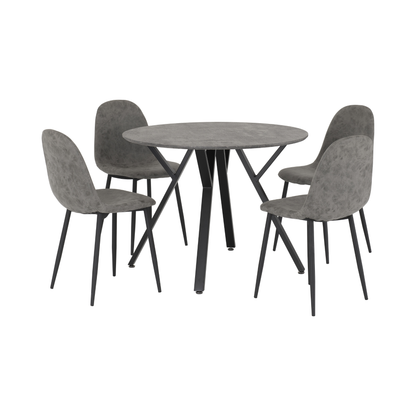 Athens Round Dining Set with 4 Chairs - Concrete Effect