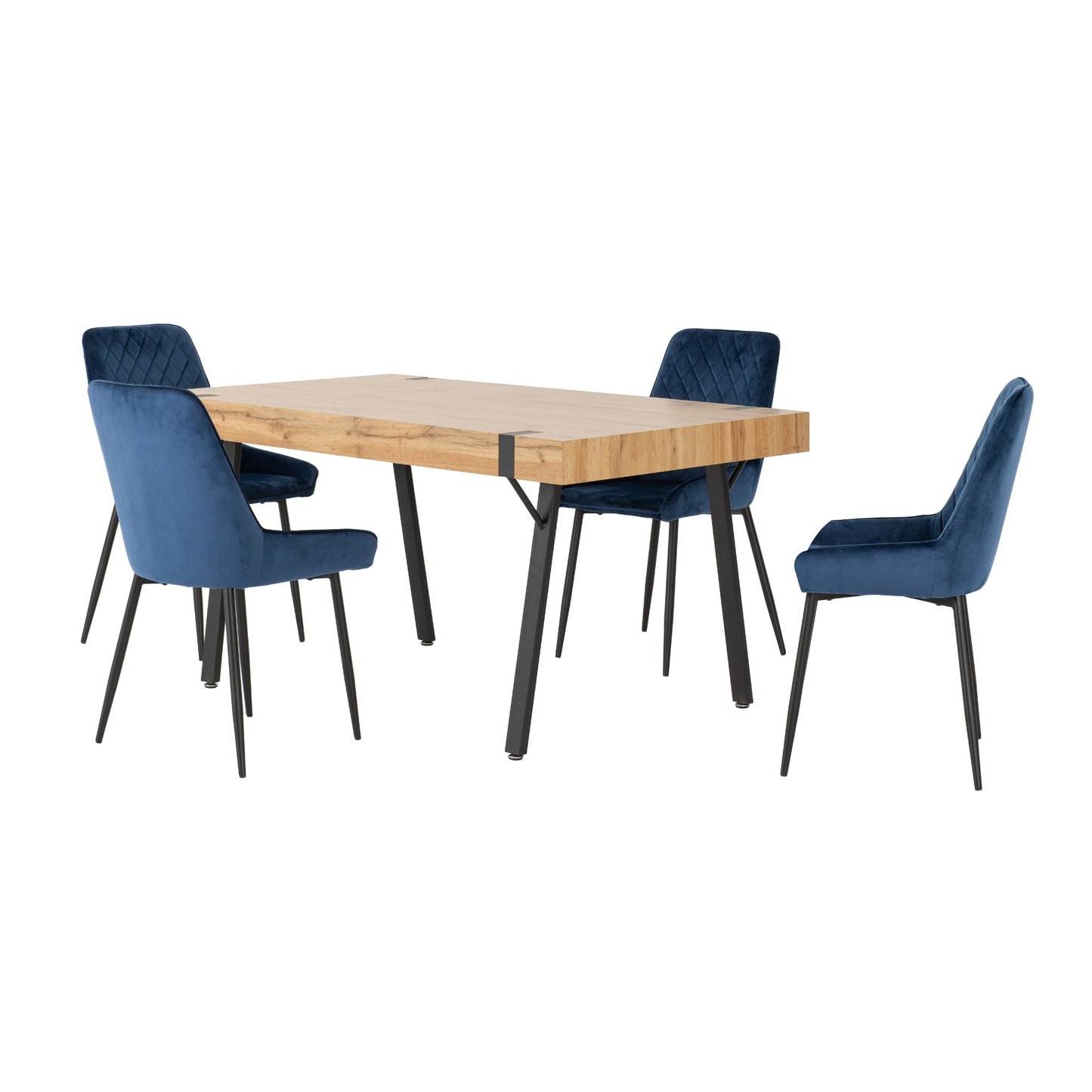 Treviso & Avery Dining Set - Light Oak Effect/Sapphire Blue Velvet