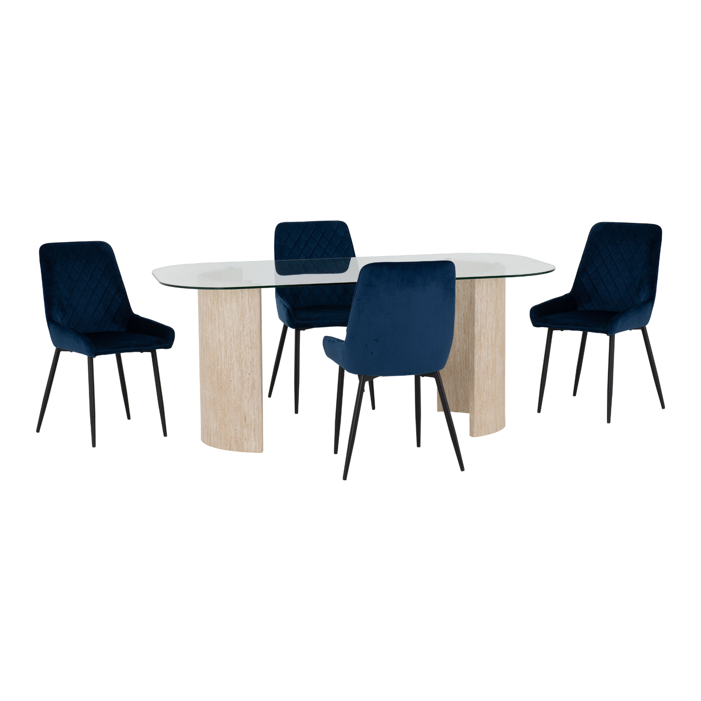 Modena & Avery Dining Set - Cream/Sapphire Blue Velvet (4 Chairs)