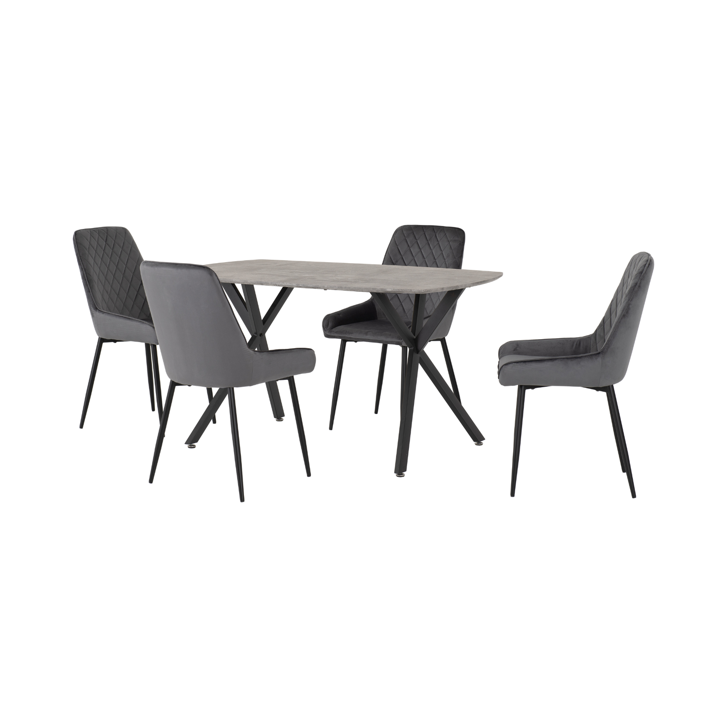 Athens Rect & Avery Dining Set (4 Chairs) - Concrete/Grey Velvet