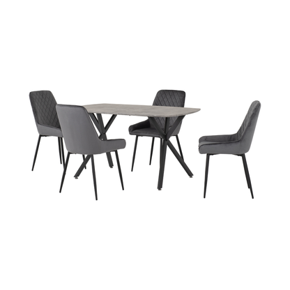 Athens Rect & Avery Dining Set (4 Chairs) - Concrete/Grey Velvet