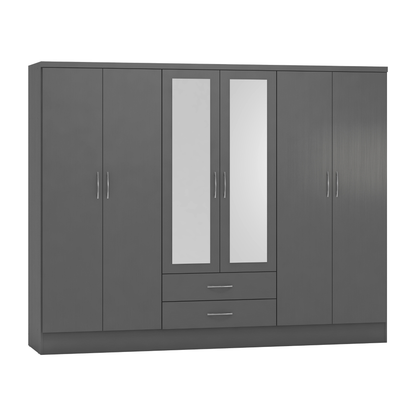 Nevada 6 Door 2 Drawer Wardrobe - 3D Effect Grey