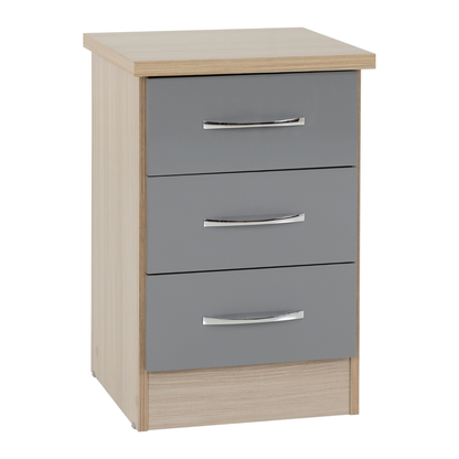 Nevada 3 Drawer Bedside – Grey Gloss/Light Oak Effect