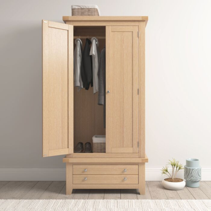Windsor 2 Door 1 Drawer Wardrobe – Natural Oak