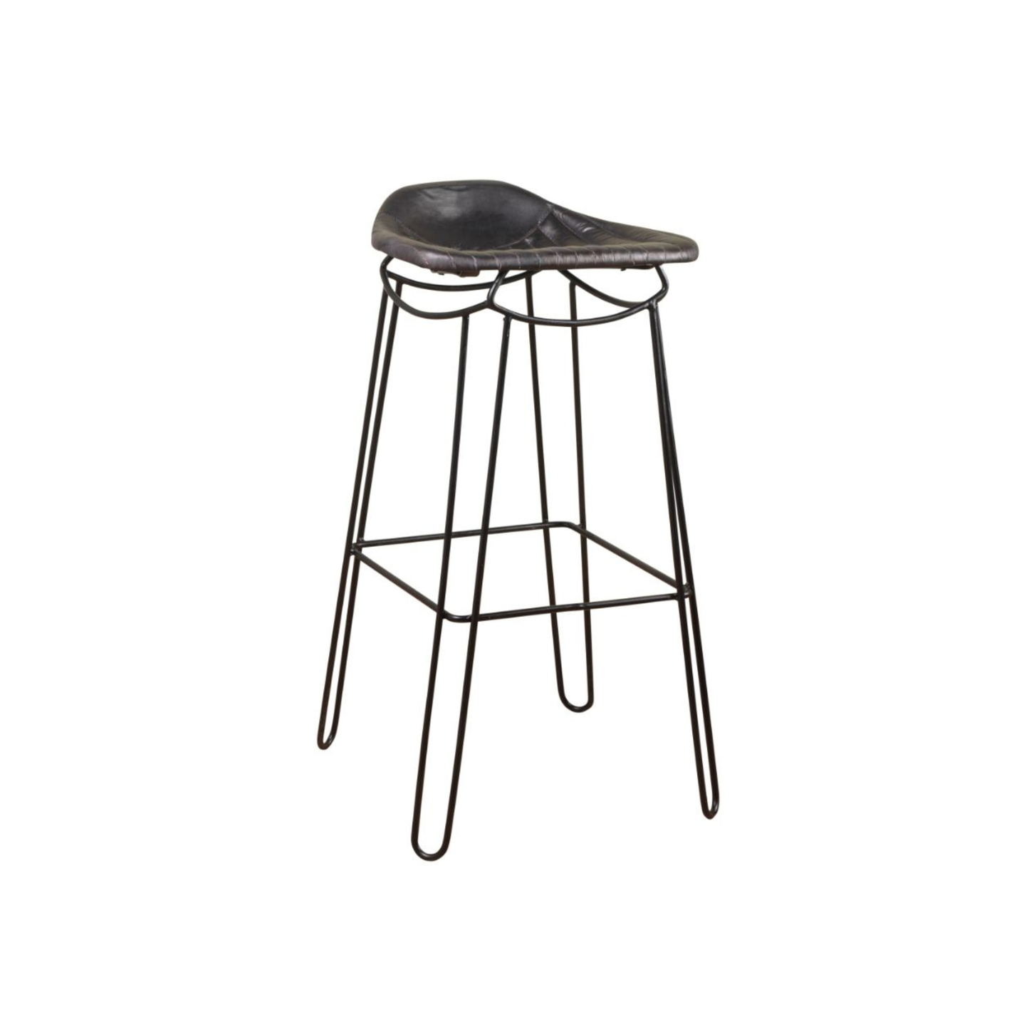 Soneri Artisan Black Leather Bar Stool – Heavy Duty Metal Frame