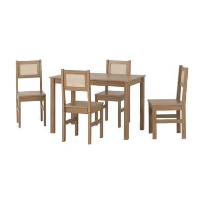 Santana 1+4 Dining Set - Light Oak/Rattan Effect