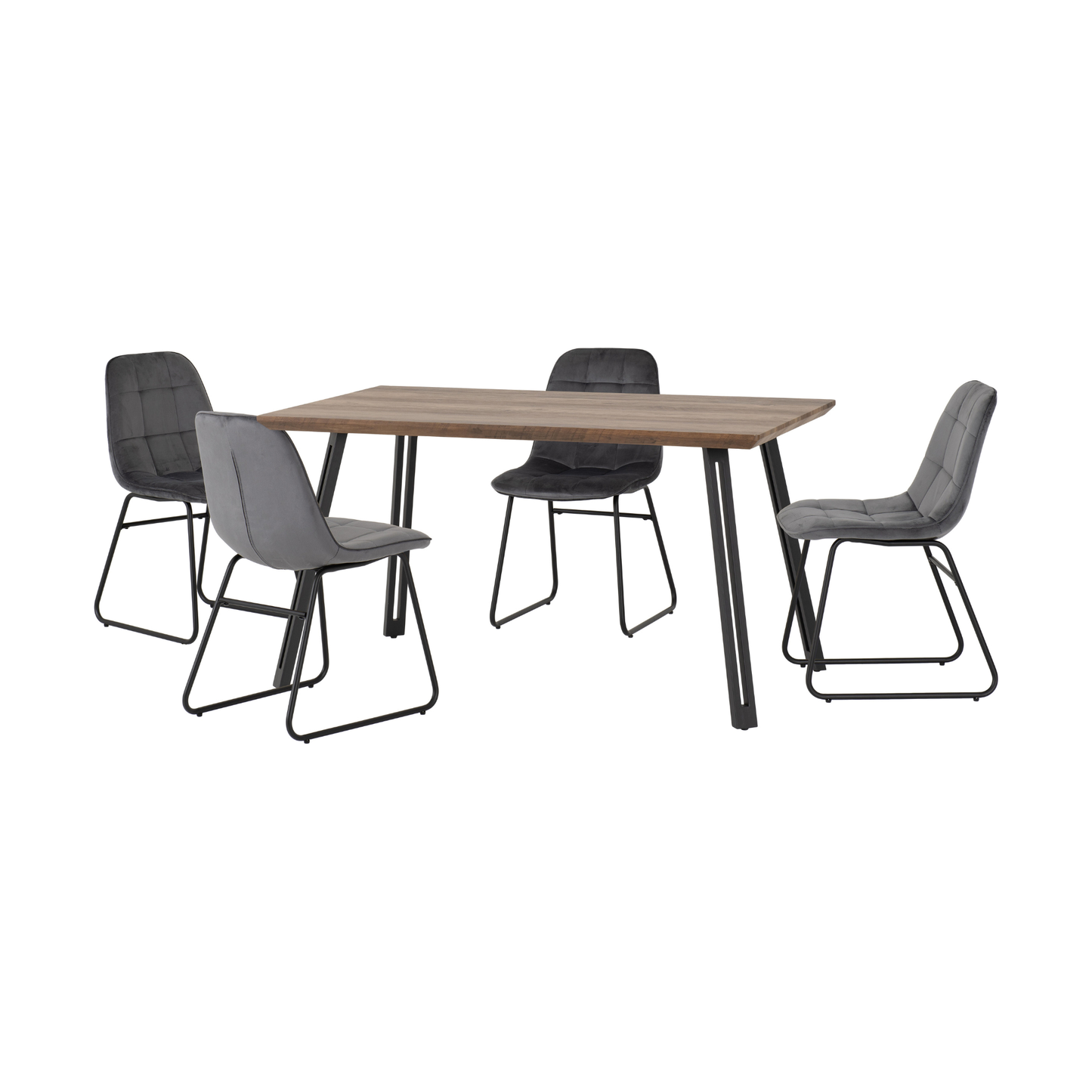 Quebec Straight & Lukas Dining Set - Oak Effect/Grey Velvet