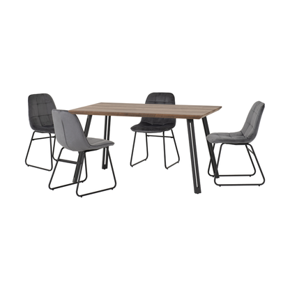 Quebec Straight & Lukas Dining Set - Oak Effect/Grey Velvet