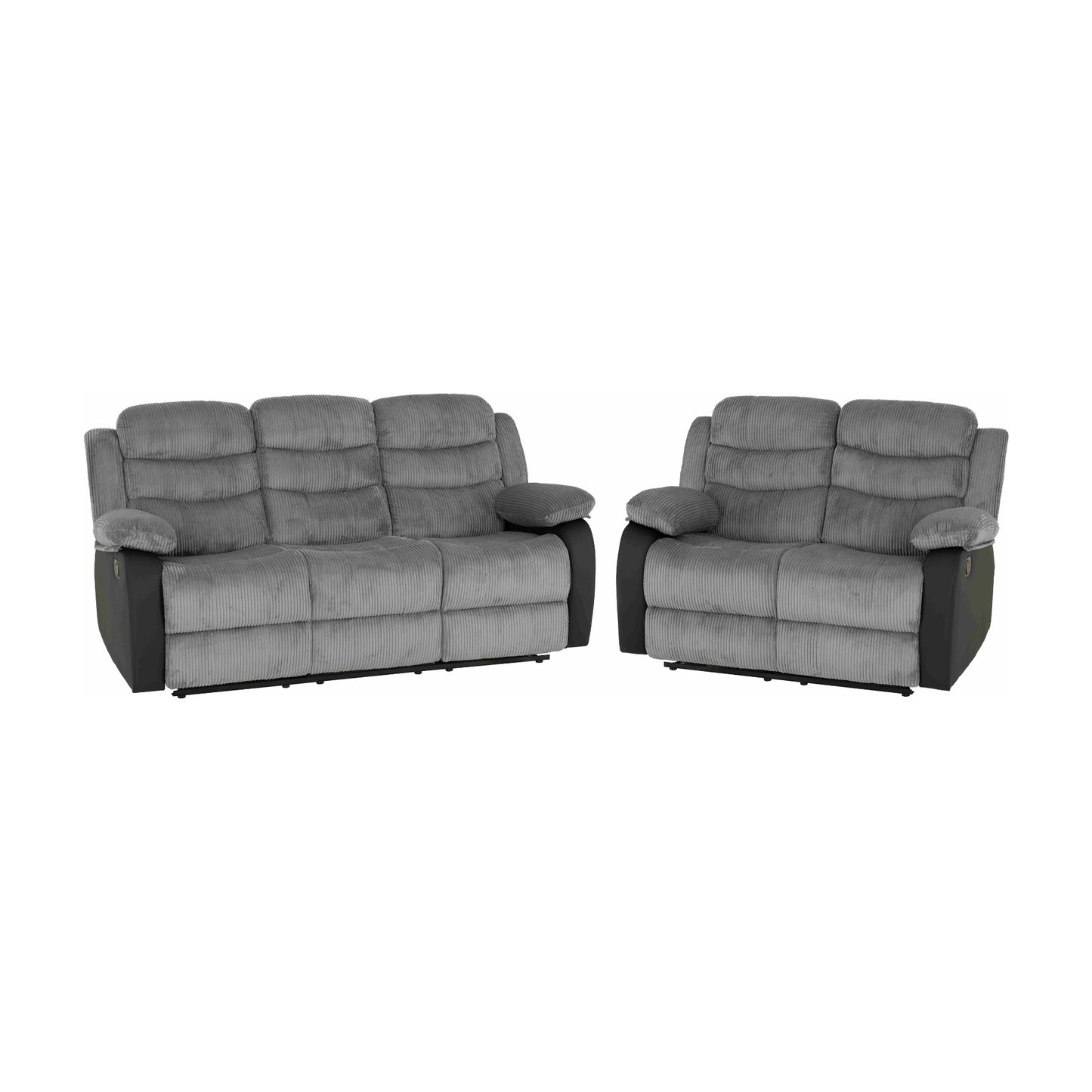 Roma 3+2 Recliner Suite - Grey Cord Fabric/Black Faux Leather